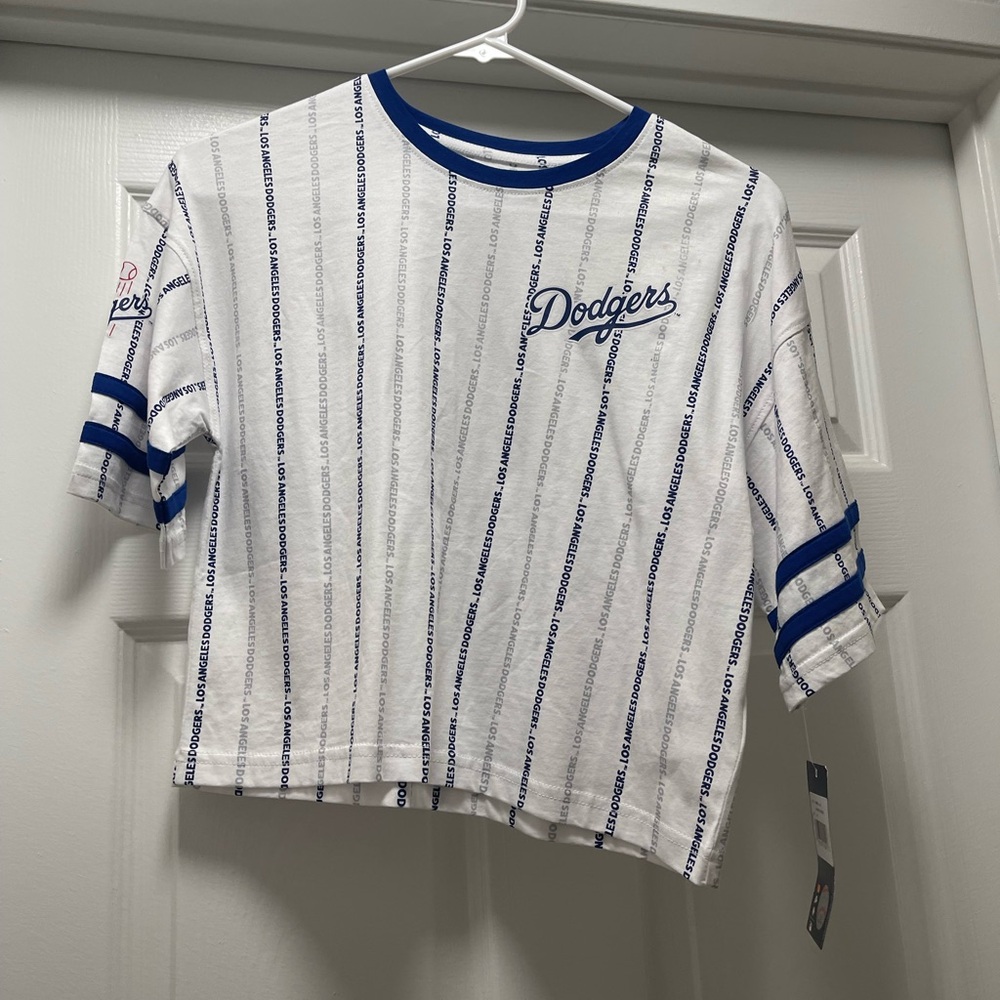 Girls Cropped LA Dodgers Striped Shirt